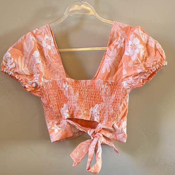 Floral Short Sleeve Tie Back Crop Blouse Hawaiian 🌺 - Picture 3 of 3